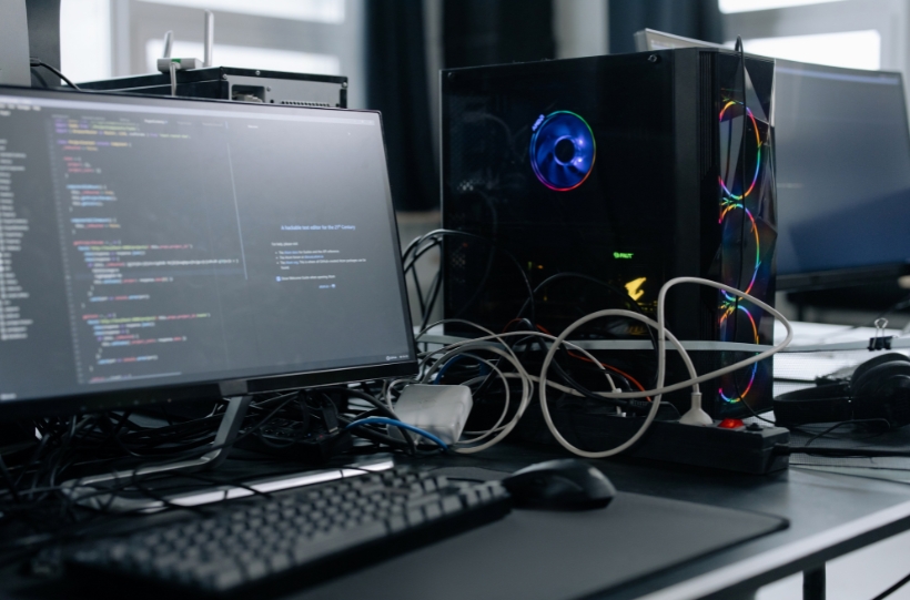 Laptop computer on a wooden desk